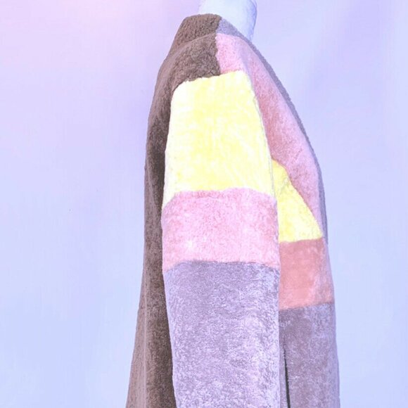 NewReal Merino Sheepskin Shearling Lamb Fur Coat Jacket Pink Yellow Purple Brown - Picture 2 of 7